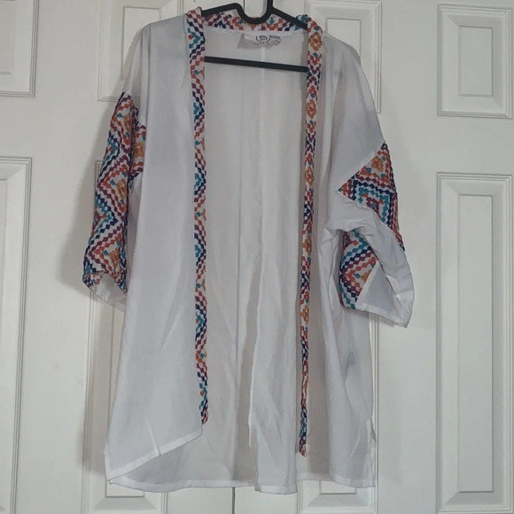 Sloan Rouge  luxury Aztec embroidered open kimono cover up Sz S - Picture 3 of 14